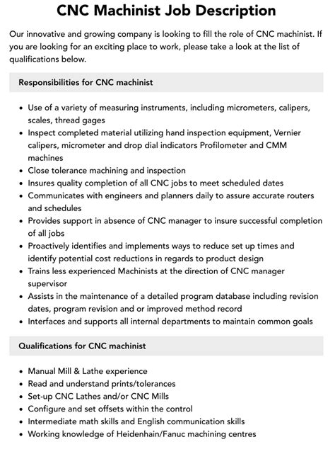 cnc machine requirements|machinist duties and responsibilities.